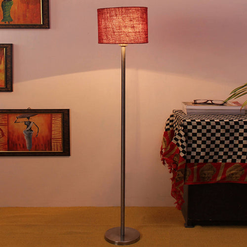 artistic-maroon-color-drum-shaped-designer-steel-floor-lamp