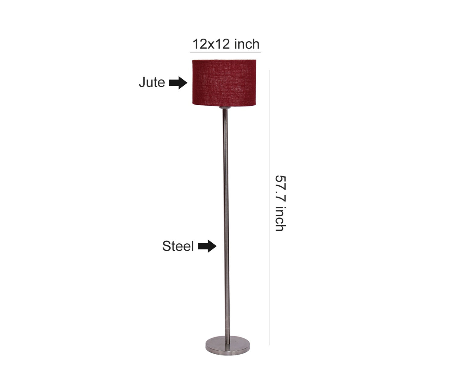 Artistic Maroon Color Drum Shaped Designer Steel Floor Lamp