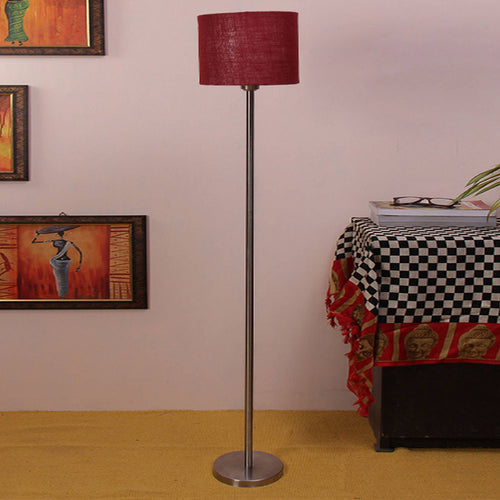 Artistic Maroon Color Drum Shaped Designer Steel Floor Lamp