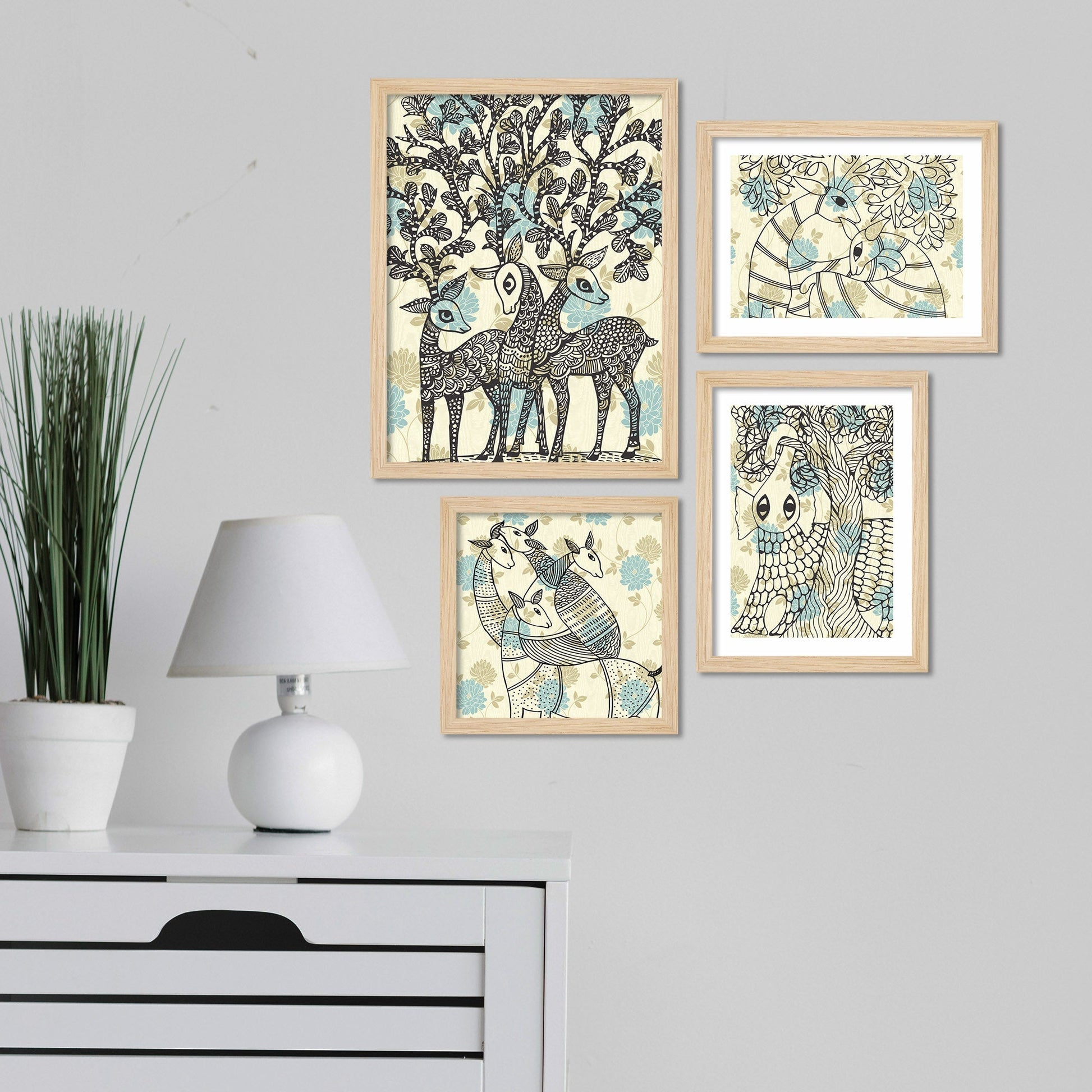 Artistic Modern Deer Line Art Wall Frame Set of Four