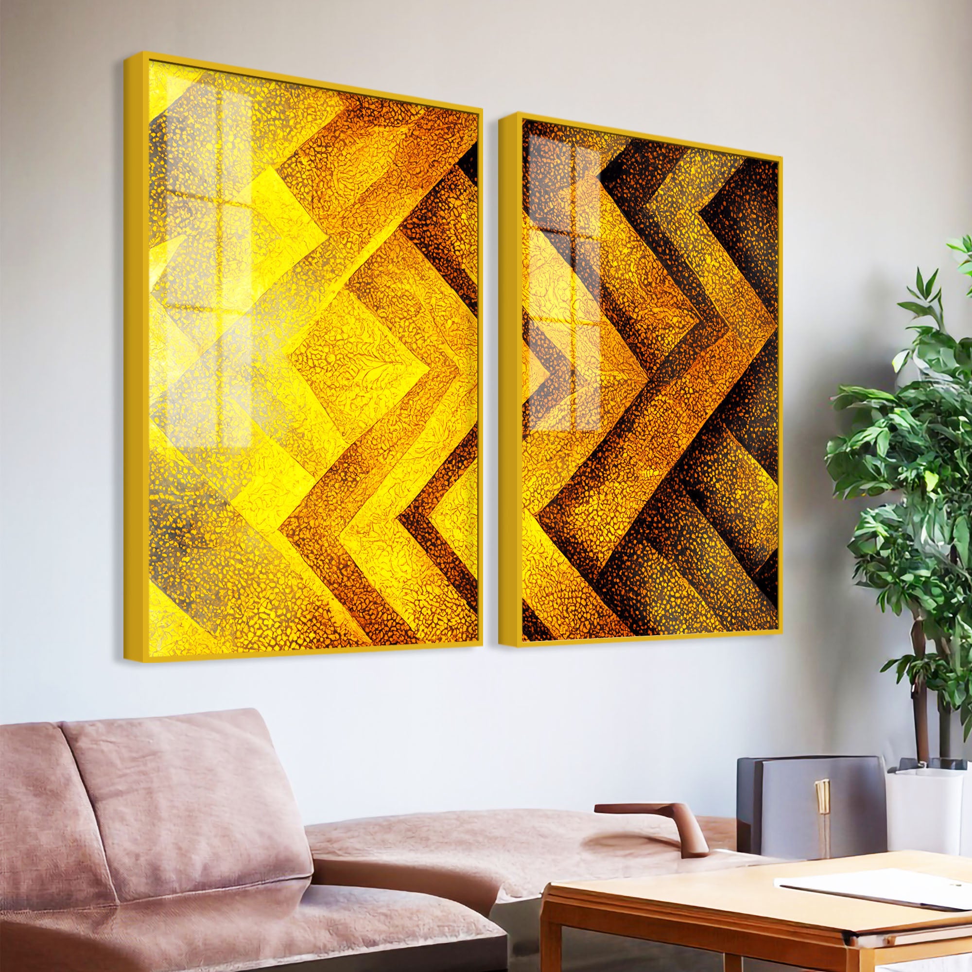 Artistic Modern Elegant Luxury Design Acrylic Art Floating Wall Painting Set of 2