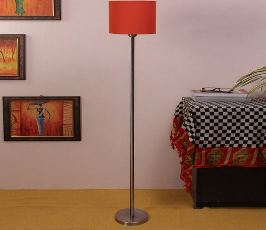 Artistic Orange Color Drum Shaped Designer Steel Floor Lamp