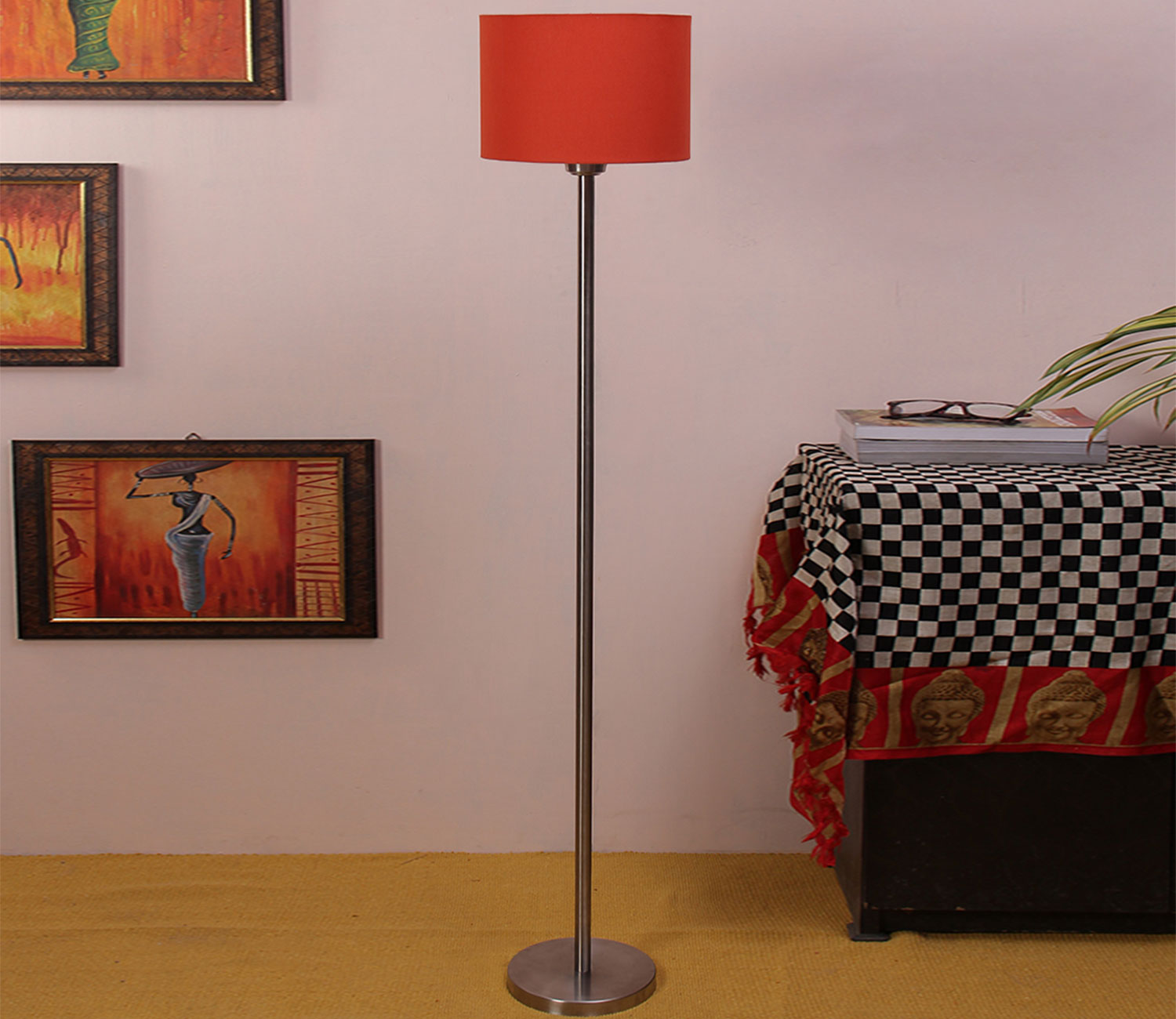 Artistic Orange Color Drum Shaped Designer Steel Floor Lamp