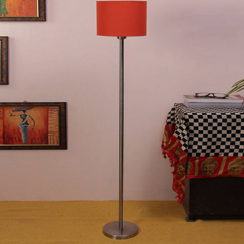 Artistic Orange Color Drum Shaped Designer Steel Floor Lamp