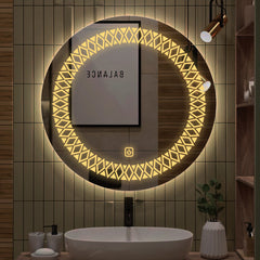 Artistic Pattern Design Art LED Rounded Shape Bathroom Wall Mirror