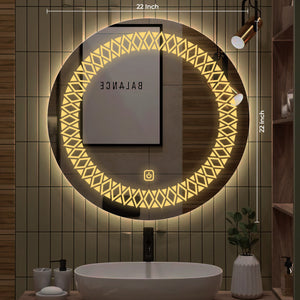 Artistic Pattern Design Art LED Rounded Shape Bathroom Wall Mirror