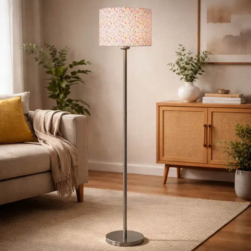 Artistic Peach Color Drum Shaped Designer Steel Floor Lamp