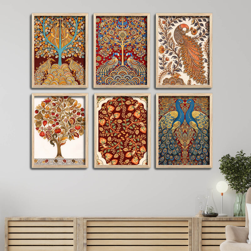 Artistic Peacock Couple & Floral Pattern