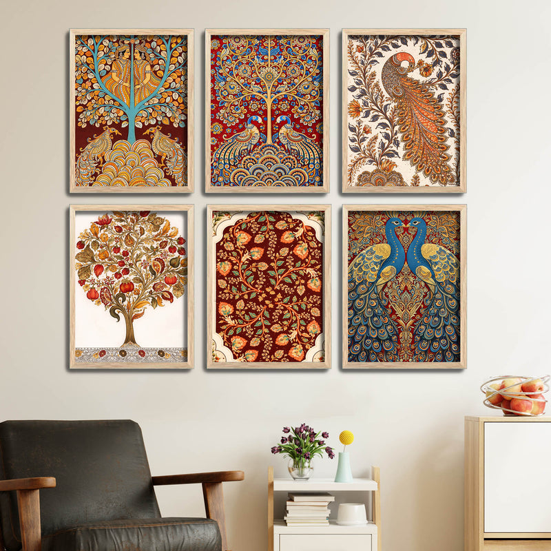 Artistic Peacock Couple & Floral Pattern