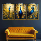 Artistic Peacock Floating Acrylic Wall Painting Set of 3