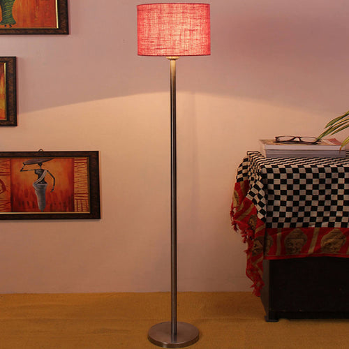 artistic-pink-color-drum-shaped-designer-steel-floor-lamp