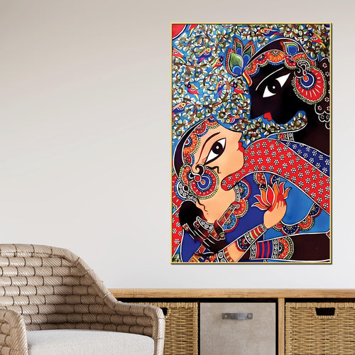 Artistic Radha Krishna Canvas Painting | Indian Style Spiritual Wall Art