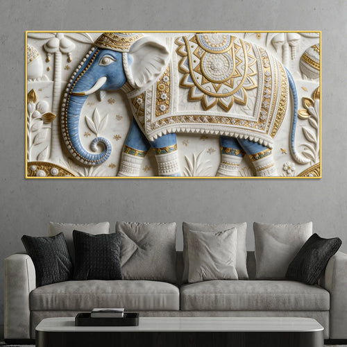 Artistic Royal Blue Elephant Mandala 3D Canvas Wall Painting