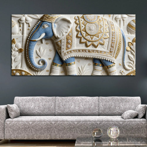 Artistic Royal Blue Elephant Mandala 3D Canvas Wall Painting