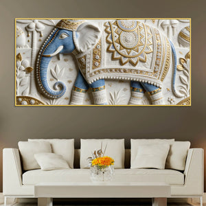 Artistic Royal Blue Elephant Mandala 3D Canvas Wall Painting