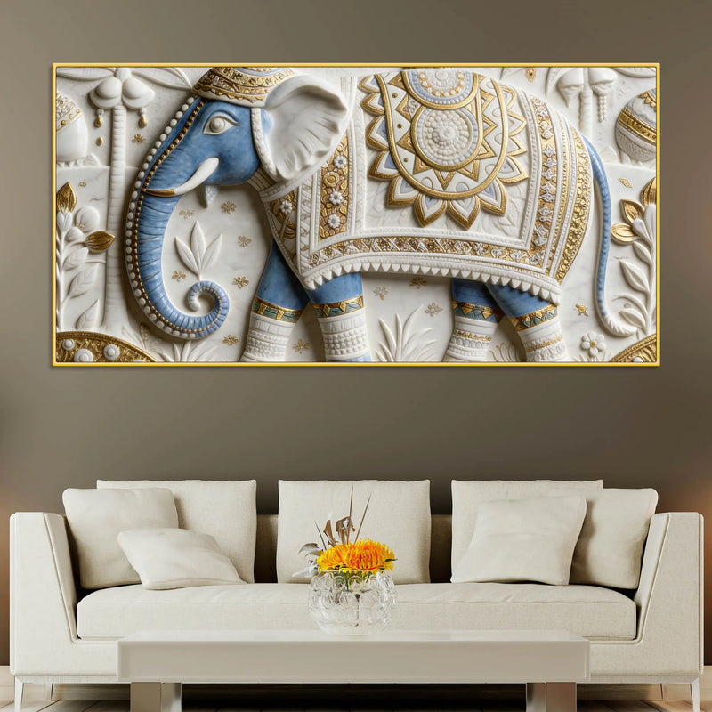 Artistic Royal Blue Elephant Mandala 3D Canvas Wall Painting