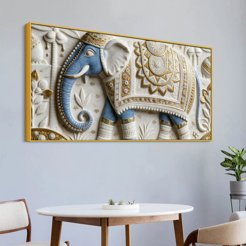 Artistic Royal Blue Elephant Mandala 3D Canvas Wall Painting