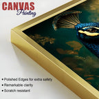 Artistic Royal Blue Peacock with Golden Feathers Canvas Wall Painting