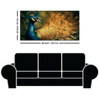 Artistic Royal Blue Peacock with Golden Feathers Canvas Wall Painting