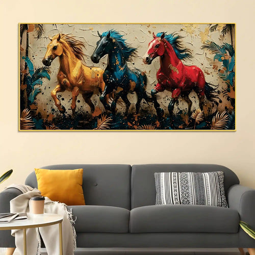 Artistic Running Horses Canvas Wall Art Abstract Painting for Modern Decor