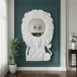 Artistic Sculptural 3D Wall Mirror with Female Figure & Lion Mane Design – Creative Art Wall Mirror for Home & Office