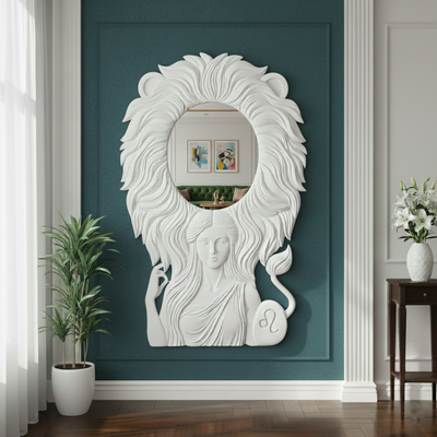 Artistic Sculptural 3D Wall Mirror with Female Figure & Lion Mane Design – Creative Art Wall Mirror for Home & Office