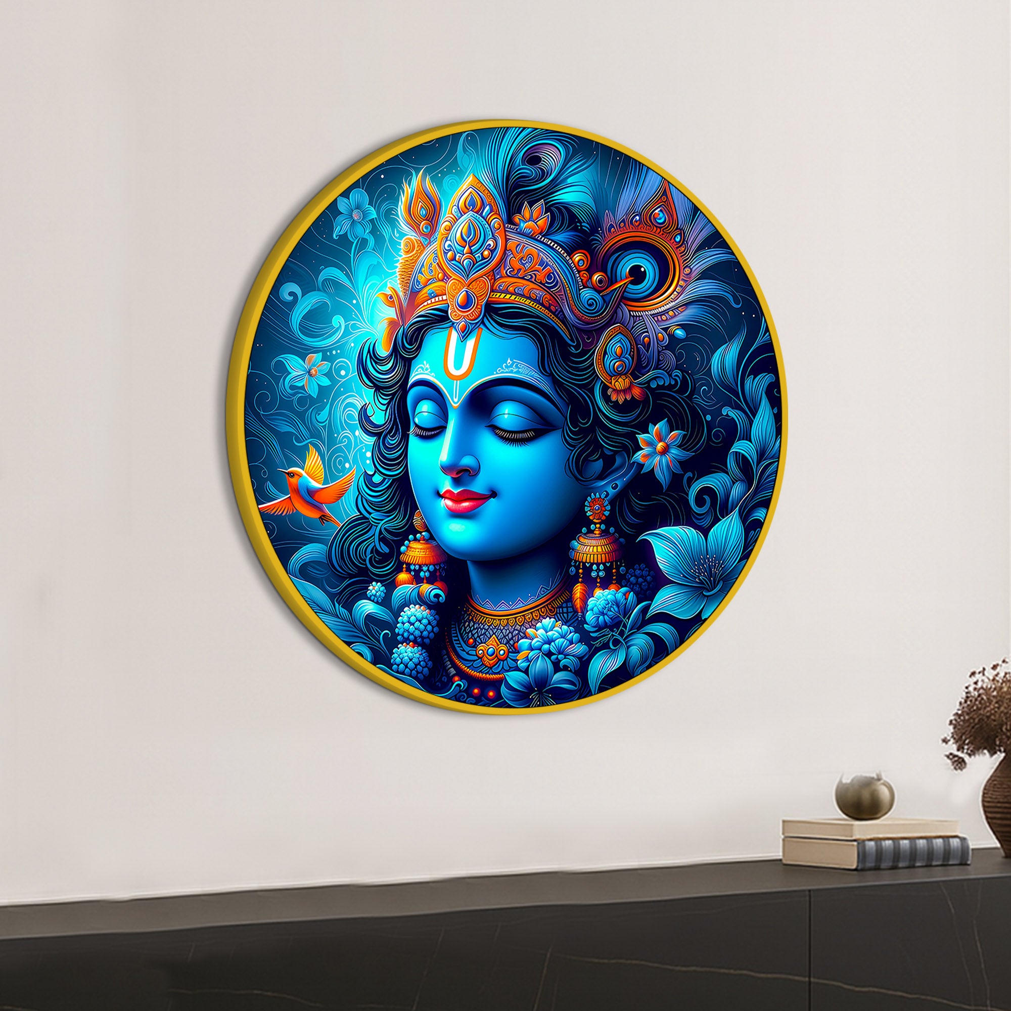 Artistic Shri Krishna Round Painting Decor