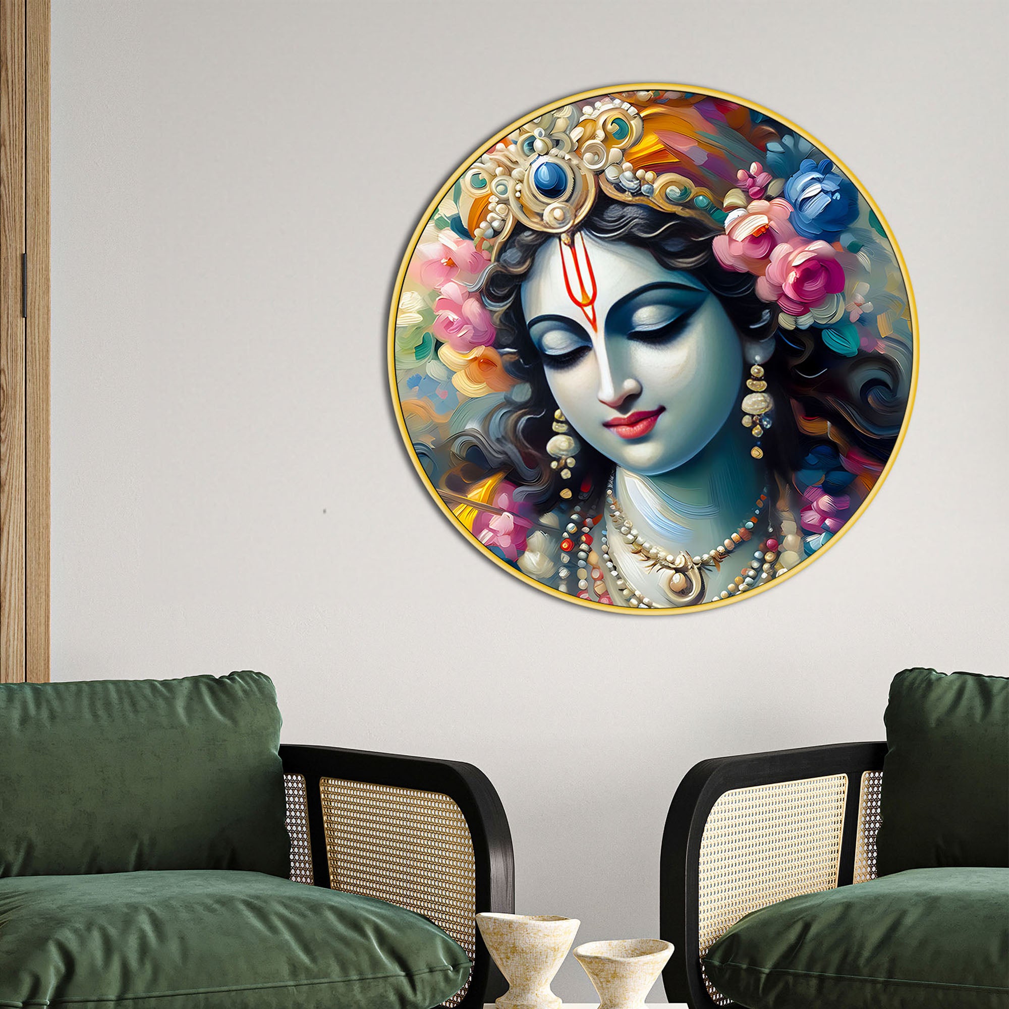 Artistic Shri Krishna Round Wall Painting Decor