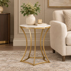 Artistic Side Table with White Marble Top for Guest Room, Office Cabin & Premium Home Decor