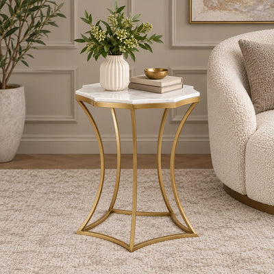 Artistic Side Table with White Marble Top for Guest Room, Office Cabin & Premium Home Decor