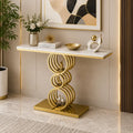 Artistic Triple Ring Gold Base Marble Console Table