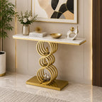 Artistic Triple Ring Gold Base Marble Console Table