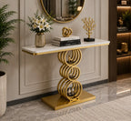 Artistic Triple Ring Gold Base Marble Console Table