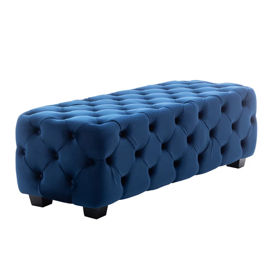 Artistic Tufted Blue Velvet Rectangular Ottoman