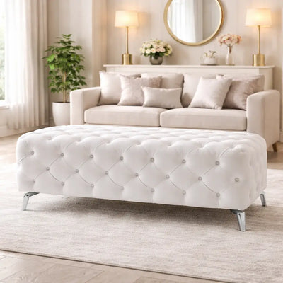 artistic-tufted-white-velvet-rectangular-ottoman