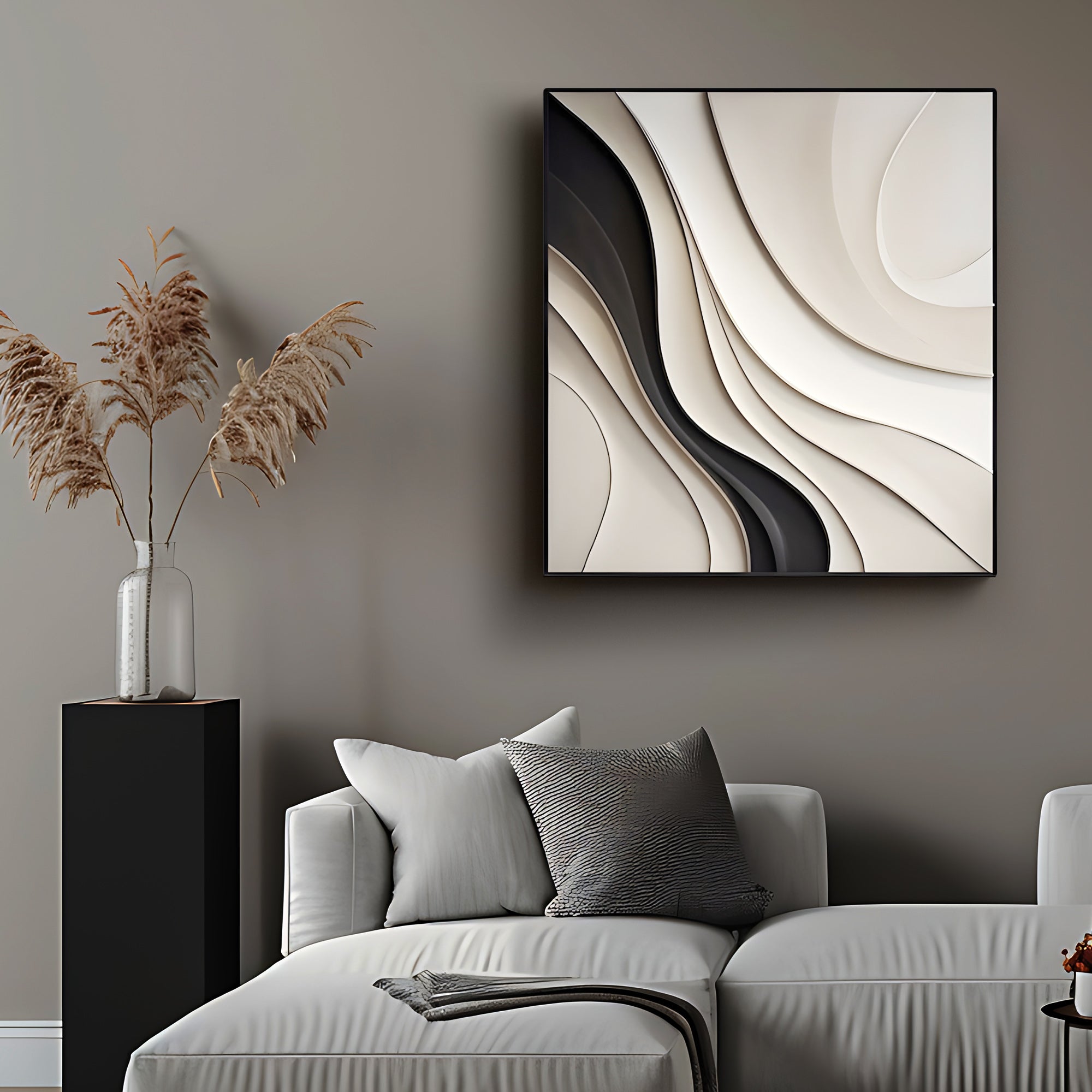Artistic Wall Art in Black and Cream with Smooth Flowing Layers