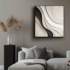 Artistic Wall Art in Black and Cream with Smooth Flowing Layers