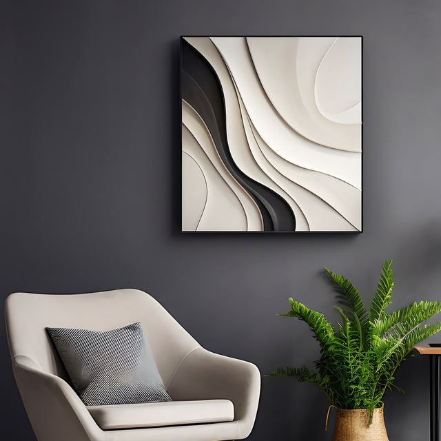 Artistic Wall Art in Black and Cream with Smooth Flowing Layers