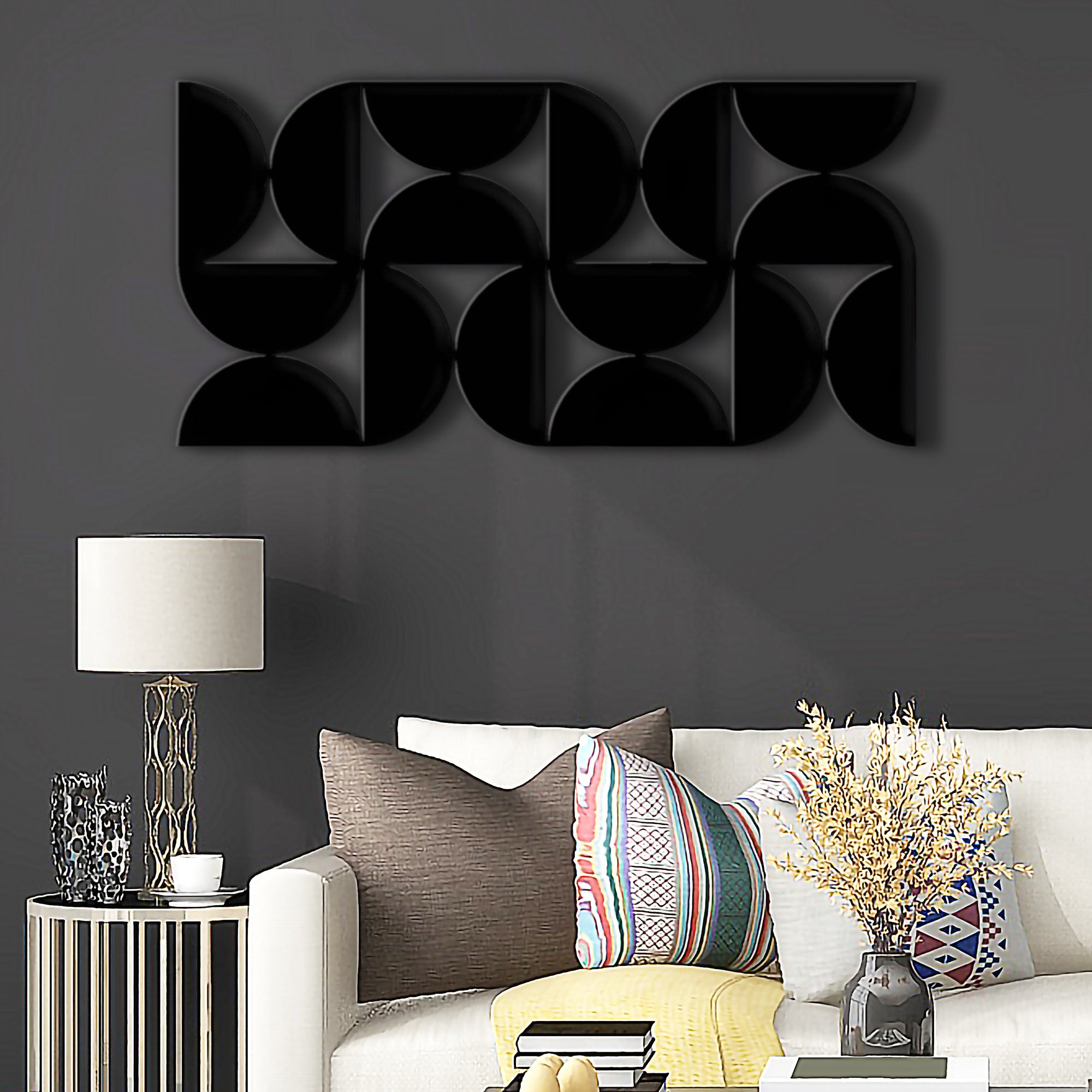 Artistic Wall Decor with Black Cutout Geometric Forms