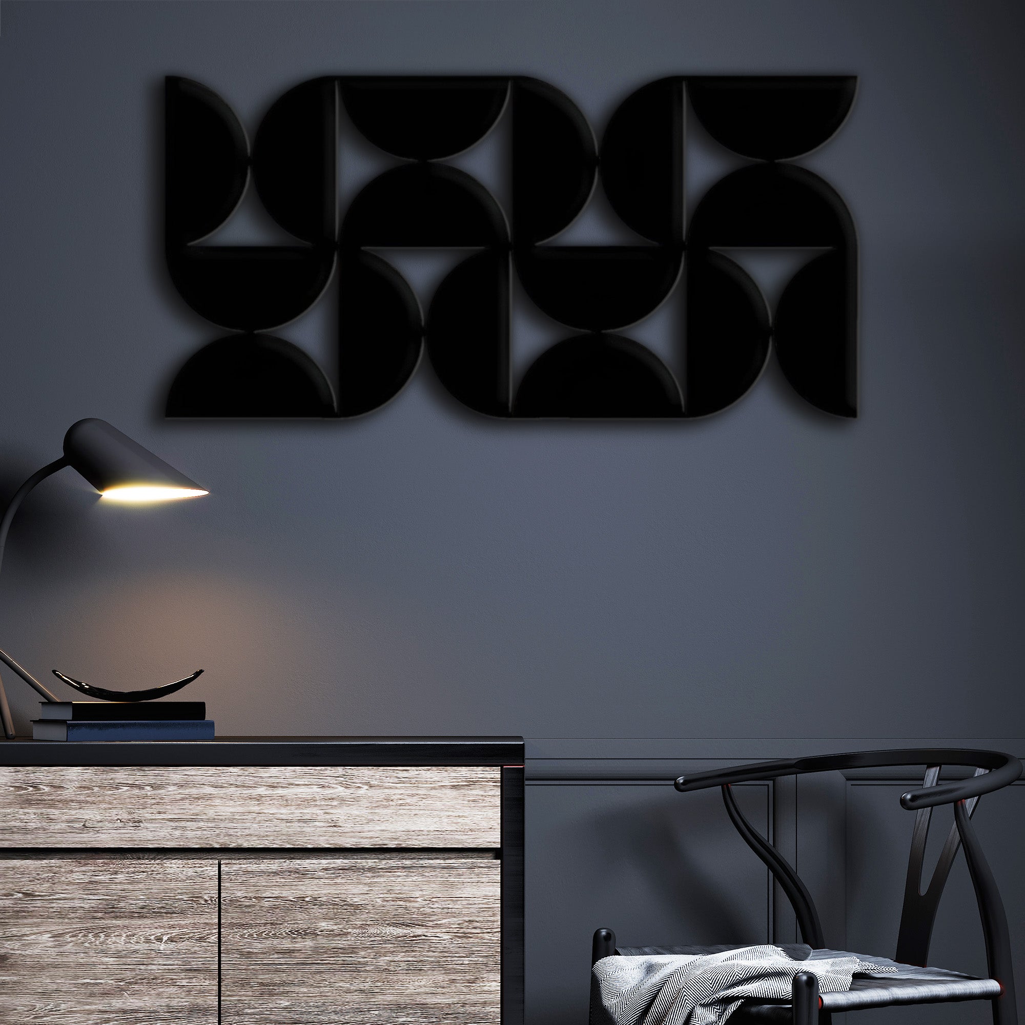 Artistic Wall Decor with Black Cutout Geometric Forms