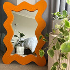 Artistic Wavy Edge Standing Mirror with Zigzag Frame