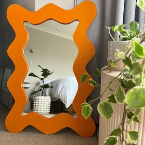 Artistic Wavy Edge Standing Mirror with Zigzag Frame