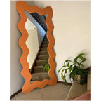 Artistic Wavy Edge Standing Mirror with Zigzag Frame