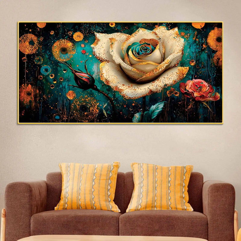 Artistic White Rose Canvas Wall Art Painting