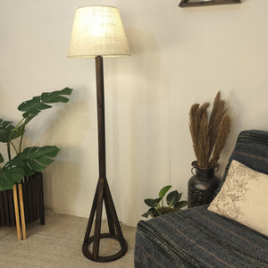 Artistic Wooden Floor Lamp with Premium Beige Fabric Lampshade