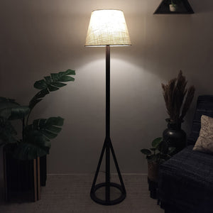 Artistic Wooden Floor Lamp with Premium Beige Fabric Lampshade