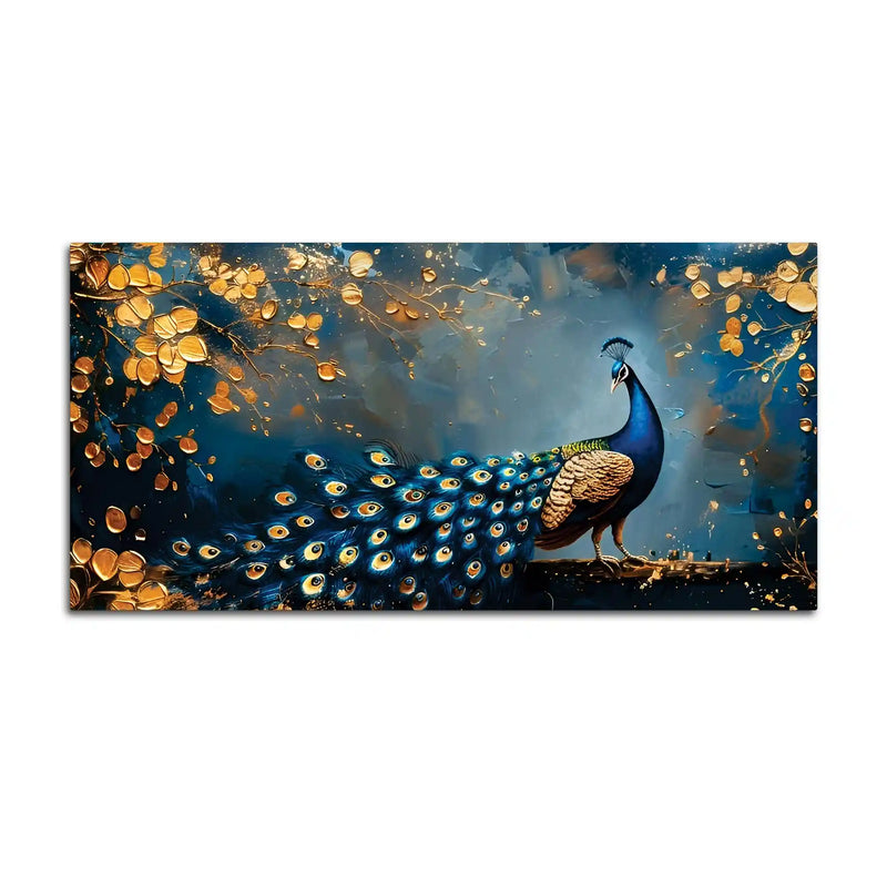 Astonishing Peacock in Golden Autumn Forest Canvas Wall Painting