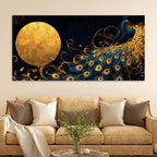 Astonishing Peacock Under a Radiant Golden Moon Canvas Wall Painting