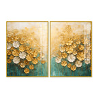 Astonishing White & Golden Bloom Garden Acrylic Floating Wall Painting Set of 2