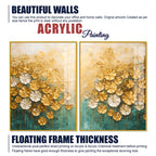 Astonishing White & Golden Bloom Garden Acrylic Floating Wall Painting Set of 2